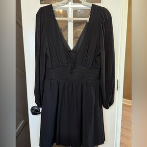 COPPER KEY Black Boho Peasant Stretch Smocked Waist Mini Dress Size XL